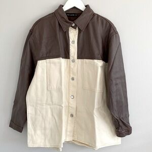 Chocolate Mixed Denim/ Coated Oversized Denim Shacket